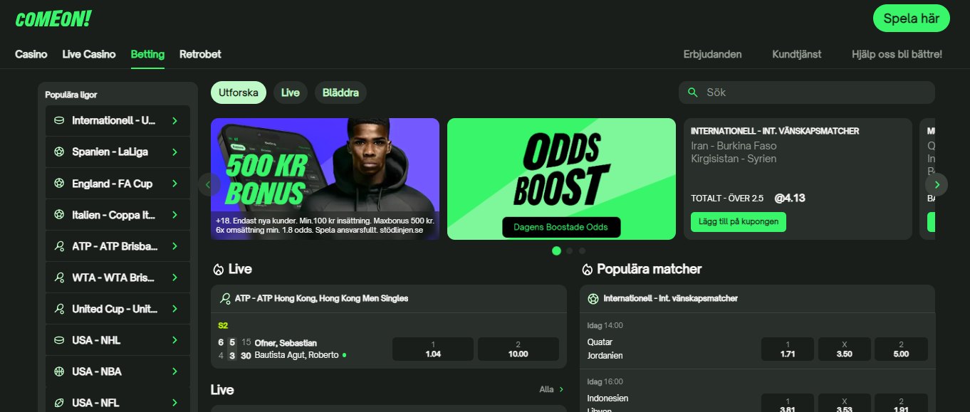 ComeOn Bookmaker, svenskabettingsidor.online