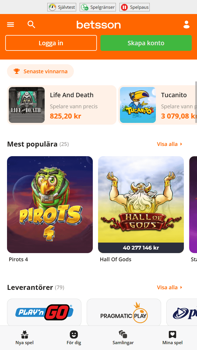 Kasinospel hos Betsson