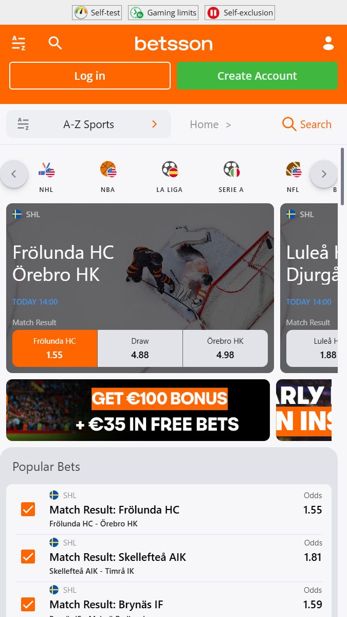 Sportspel tillgängligt hos Betsson
