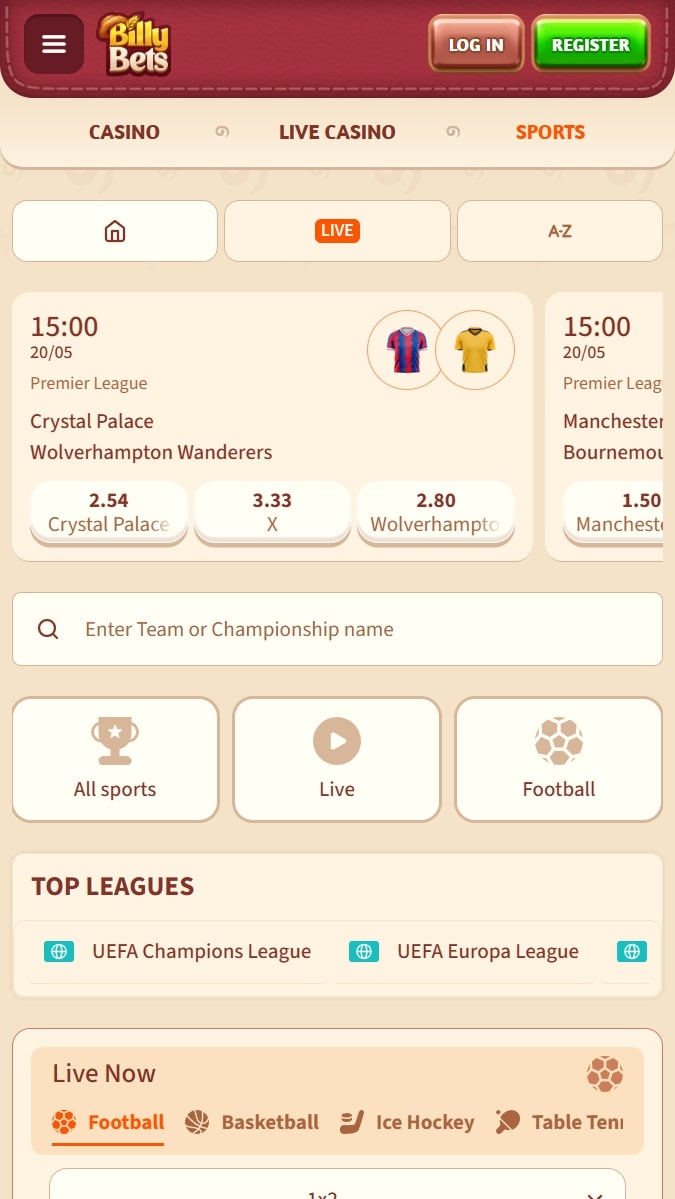 Billybets sportspelsajt