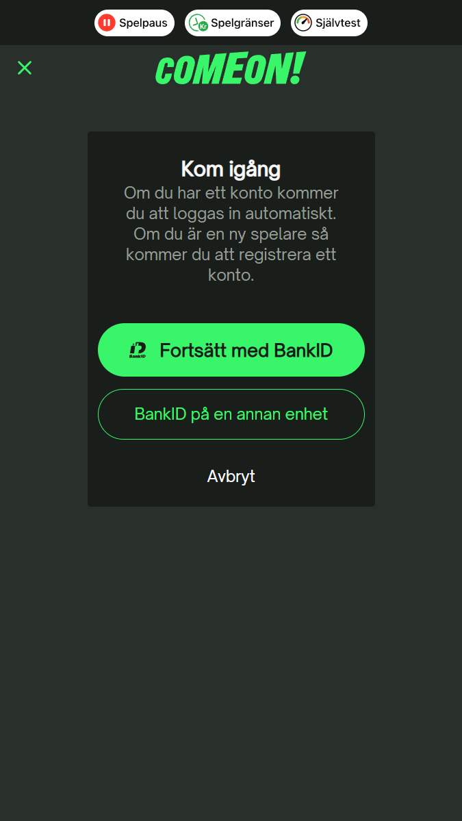 Skapa ett ComeOn!-konto