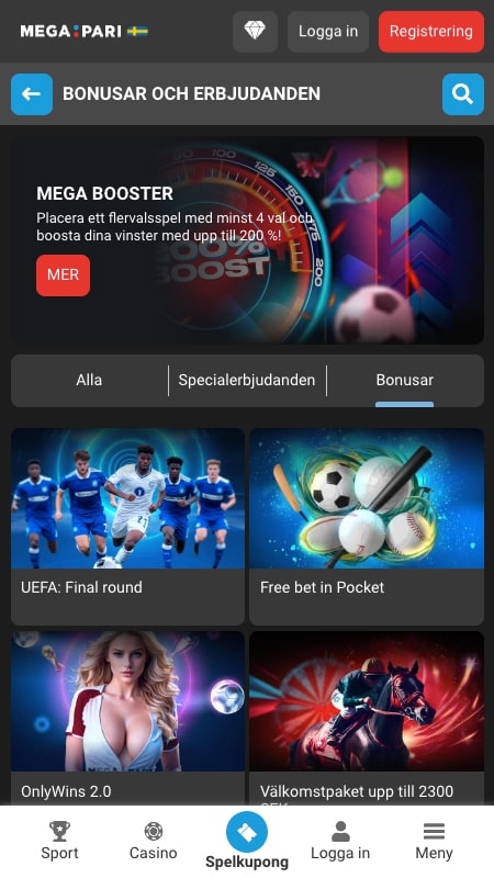 Megapari välkomstbonus i Sverige