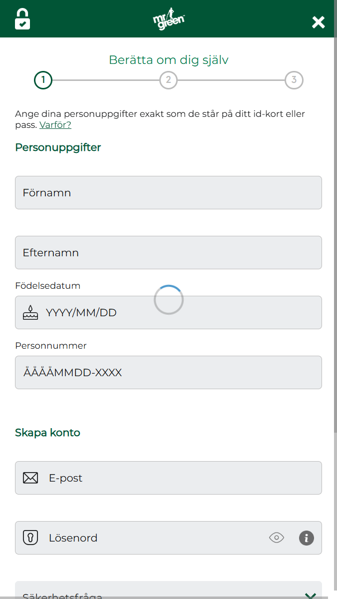 Skapa ett konto hos MrGreen Sverige