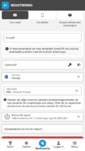Registreringsformulär för Megapari-bookmakern
