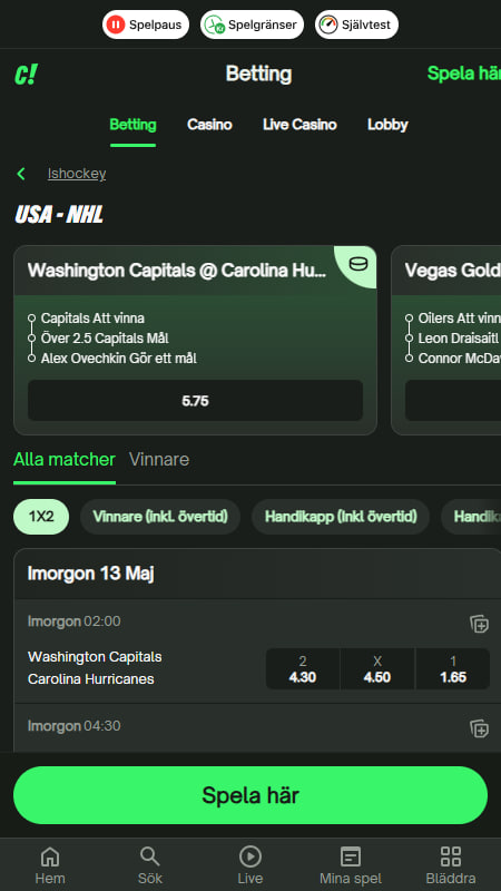 Comeon betting på NHL
