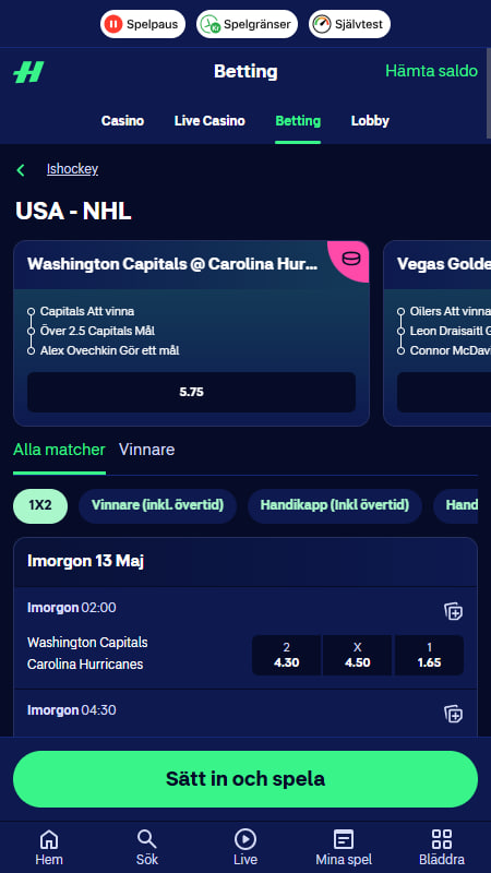Hajper betting på NHL