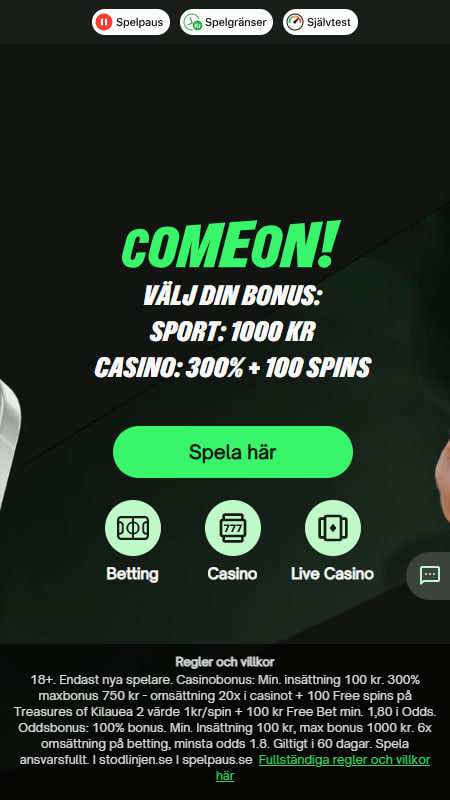 ComeOn bonus utan omsättningskrav