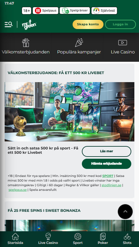 Mr Green bonus utan omsättningskrav