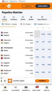 Hemsida för Expekt bookmakers webbplats